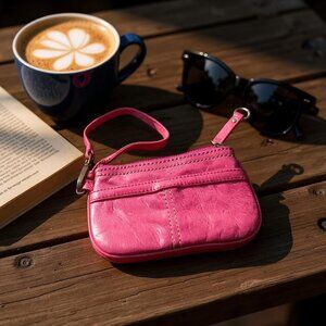 Vintage Leather Clarks Wristlet with Key Holder Zipped Pouch Reddish